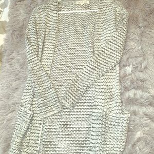 Long gray and white sweater cardigan